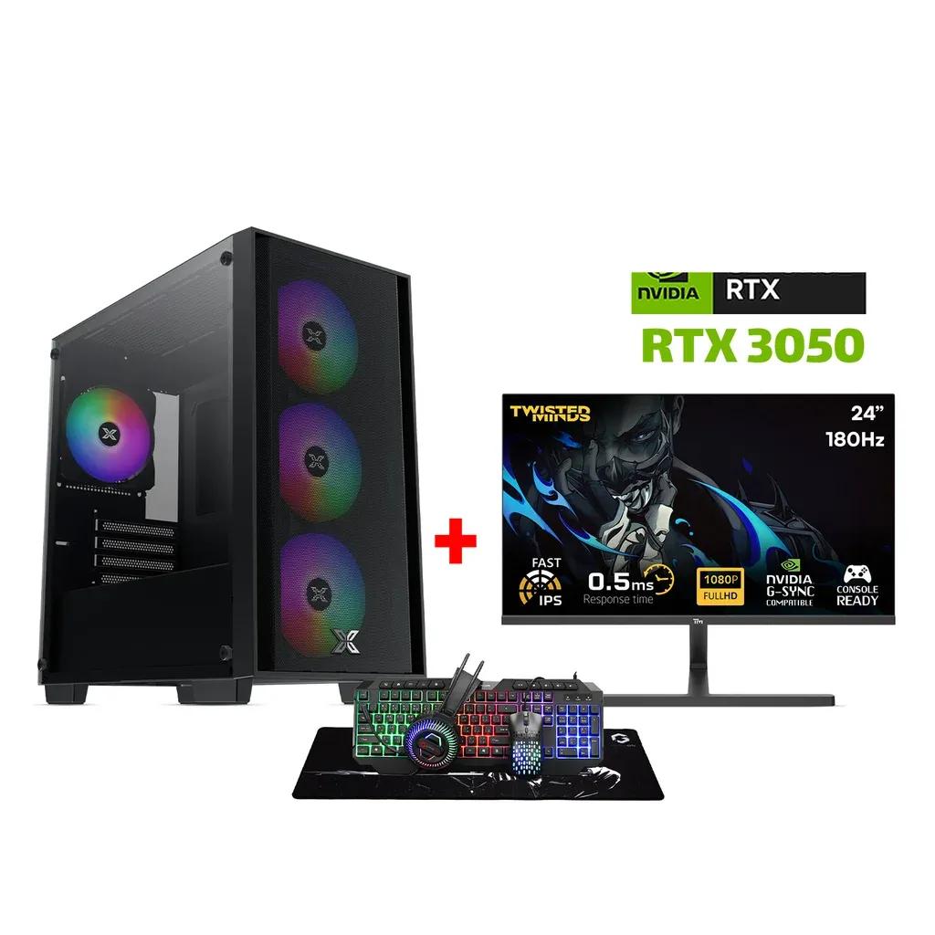 Gaming PC i5-14400F, H610 DDR4 MotherBoard, 16GB DDR4 RAM, 1TB NVMe SSD, RTX 3050 6GB VGA, 650 Watt PSU, Xigmatek NYX AIR II M-ATX Case, USB WiFi Adapter, Win 11 Pro License, Twisted Minds 24″ IPS 180Hz 0.5ms FHD Monitor, Gameon Cypher XL All-In-One Bundl