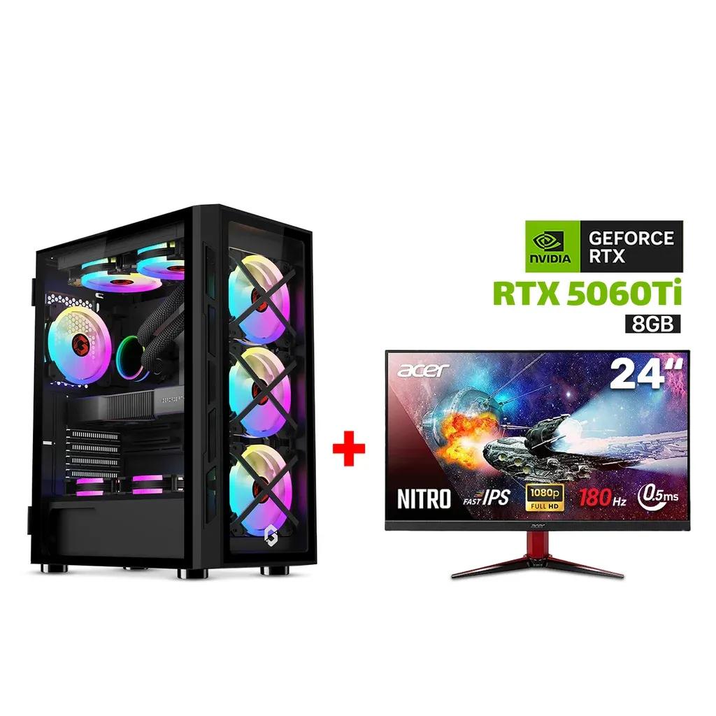 Gaming PC i7-14700F, MSI BOMBER B760 WIFI, 32GB RAM DDR5, 1TB NVME SSD, RTX 5060Ti 8GB VGA, 750 WATT PSU, L240 Liquid Cooler, GameOn Trident Series Case, Win 11 Pro (License), Acer Nitro VG0 (VG240Y) 24″ FHD 180Hz Gaming Monitor