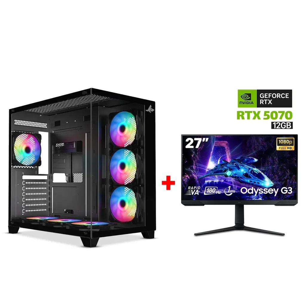 Gaming PC i7-14700F,GigaByte Intel B760M G AX WIFI DDR5 MB,32GB DDR5 (6000) RAM,1TB NVMe SSD,RTX 5070 12GB VGA,850 Watt GOLD PSU,AZZA L240 Liquid Cooler,Sharx Profin XI700B Case Black,Win 11 Pro License,Samsung Odyssey G3 27″ VA FHD 180Hz Gaming Monitor