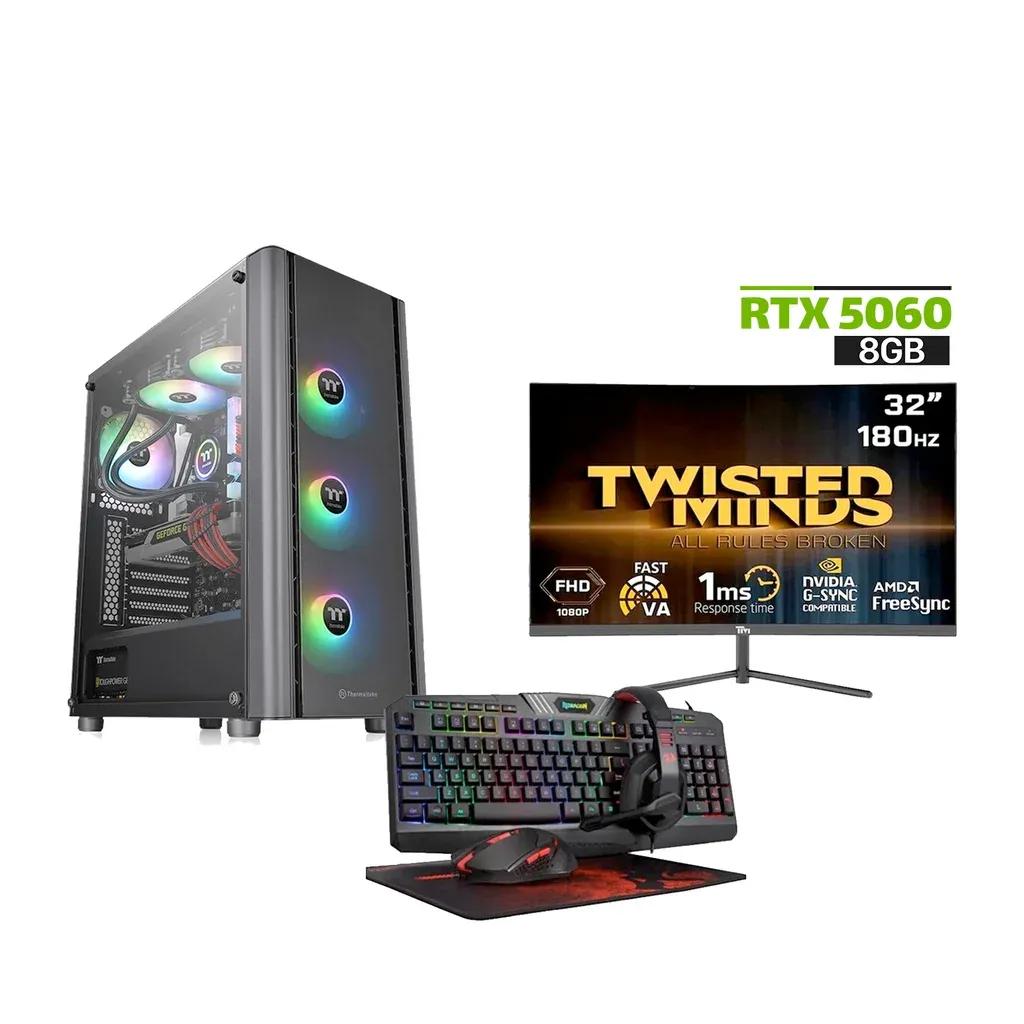 Gaming PC Ultra 5 225F CPU,ASUS H810 WIFI Motherboard,16GB RAM D5,1TB SSD NVME,RTX 5060 8GB VGA,750 WATT PSU,Thermaltake V250 TG Case 3-ARGB Fans,Win 11 Pro (License)+Twisted Minds 32″ FHD 180Hz Curved Gaming Monitor+Redragon 4-in-1 RGB Wired Gaming Set