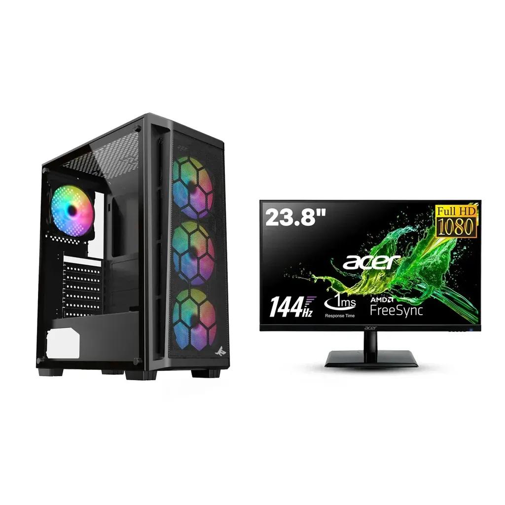 Gaming PC – Intel i5-12400F Processor, H610 D4 Motherboard, 16GB DDR4 RAM, 1TB NVMe SSD, RTX 3050 6GB GPU, 650W PSU, Sharx Razorfin ATX Case 4x RGB Fans, USB WiFi, Windows 11 Pro, Acer 24″ 144Hz Monitor, Royal RGB Desk, C23 Chair & SharX JS4X1 Bundle