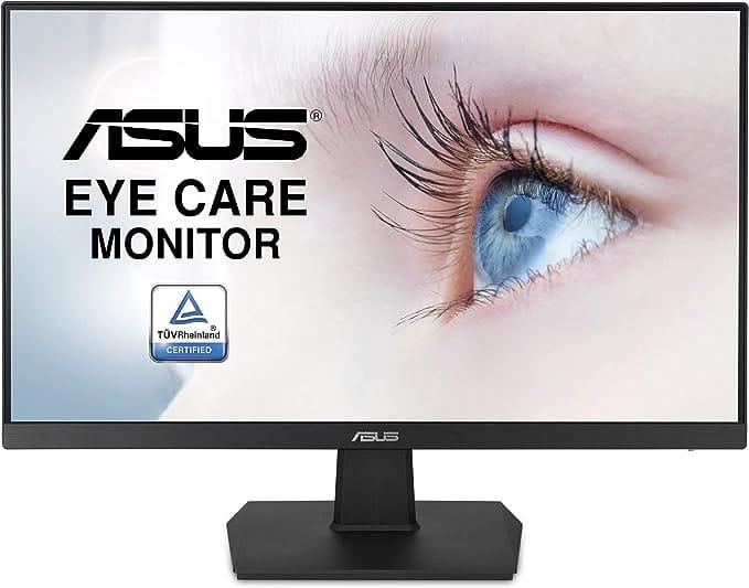 ASUS VA24EHE Eye Care Monitor – 24 inch (23.8 inch viewable), Full HD, IPS, Frameless, 75Hz, Adaptive-Sync/FreeSync™, Low Blue Light, Flicker Free, Wall Mountable