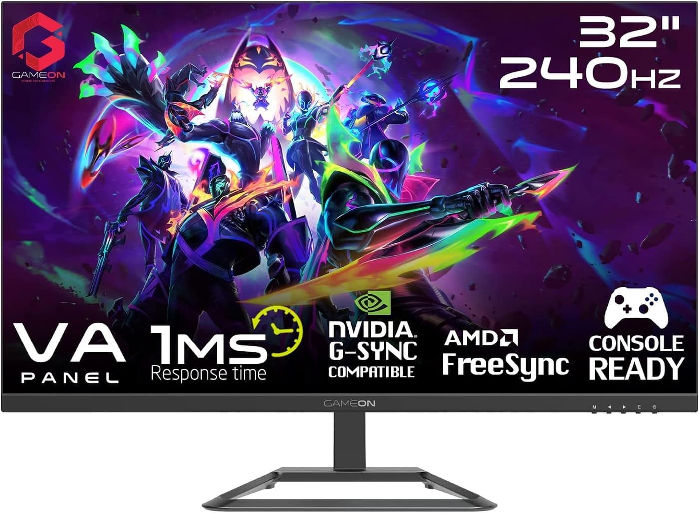 GAMEON GOP32FHD240VA 32″ FHD, 240Hz, 1ms (1920×1080) Flat VA Gaming Monitor With G-Sync & Free Sync – Black