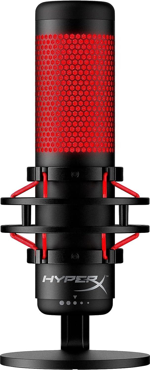 HyperX QuadCast – USB Condenser Gaming Microphone, for PC, PS4, PS5 and Mac, Anti-Vibration Shock Mount, Four Polar Patterns, Pop Filter, Gain Control, Podcasts, Twitch, YouTube, Discord, Red LED
