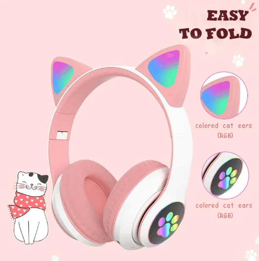 Flash Light Cute Cat Ears Wireless Headphone with Mic control LED Girl Stereo Music Helmet Phone Bluetooth-compatible Headset