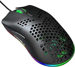J900 Gaming Mouse, Lightweight Honeycomb Wired Mouse with 6-Level Adjustable DPI & RGB Breathing Light for Desktop Laptop (Black)