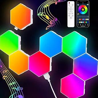 Hexagon Lights Wall RGB Panel – Smart APP RGB Hexagonal Modular Gaming Light Music with Sync Honeycomb Shape Panels Hexagon Lights for Bedroom Children Room