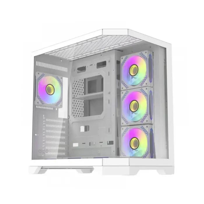 DarkFlash Aigo FT418 Pro Mid Tower Two Panel Front & Left Side Tempered Glass Case with 7 RGB Fans – White