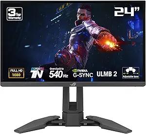 ASUS ROG Swift Pro PG248QP NVIDIA G-SYNC esports gaming monitor -24.1-inch FHD, .2ms, 540 Hz (OC), Esports-TN panel, NVIDIA Reflex Analyzer, ULMB 2, adjustable base, ESS codec, DisplayHDR400