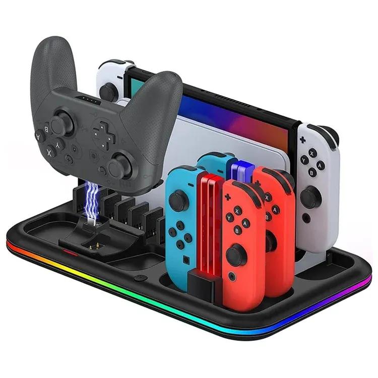 HONCAM DZ601 RGB Light Charging Station for Nintendo Switch Game Console / Controller Heat Dissipation Charging Dock Stand – White