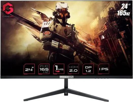 GAMEON 24″ Flat IPS Gaming Monitor, FHD 1920×1080 Display, 165Hz Refresh Rate, 1ms Response Time, Gsync & Free Sync, 16.7M Colors, DP, HDMI 2.0, USB 2.0, Black | GO24FHD165IPS