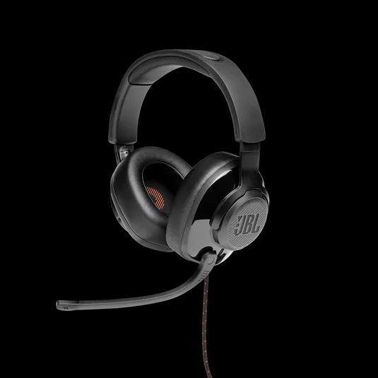 JBL Quantum 200 Wired Over-Ear Gaming Headphones, Voice-Focus Flip-Up Mic, QuantumSOUND Realistic Soundstage, Lightweight Headband, Memory-Foam Ear Cushion, PC and Gaming Consoles Compatible – Black.