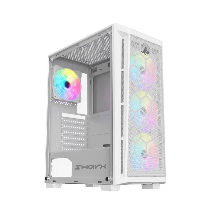PC Case SHARX RAZORFIN ARGB – ATX PC Case With Front Mesh Panel, 4 x 120mm Pre-Installed Fans Model R-200,White