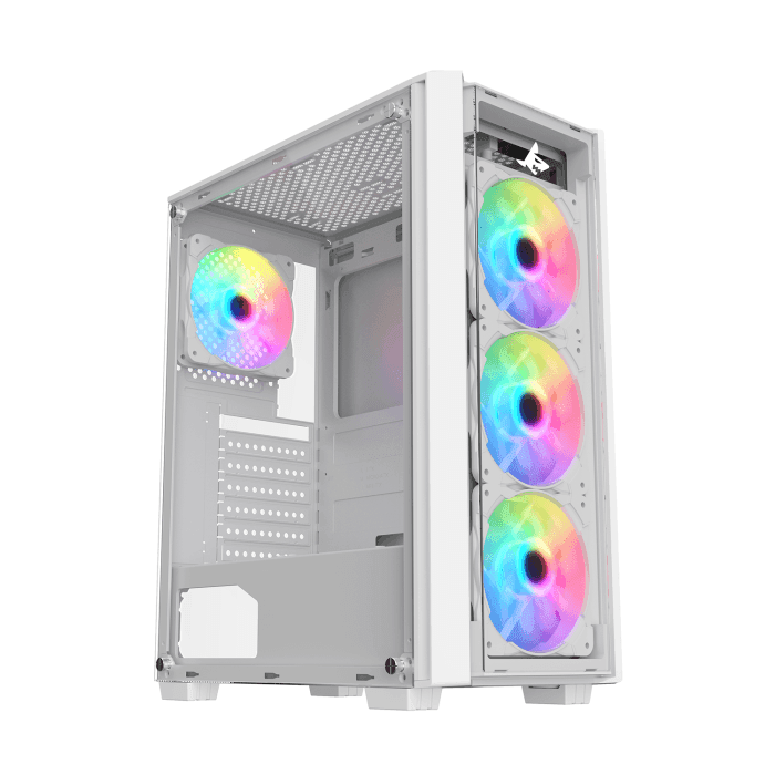 PC Case SHARX STRIKER ARGB – ATX PC Case With Front Mesh Panel, 4 x 120mm Pre-Installed Fans Model S-200,WHITE