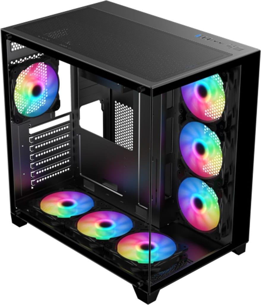 SHARX PROFIN ATX Min-Tower Gaming PC Case, With 7X 120mm Pre-Installed ARGB Fans Model INF700 – Black