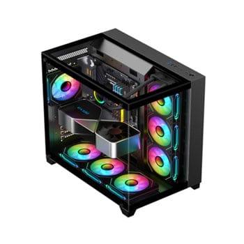 PC Case Sharx Profin GX700 Mid Tower Two Side Panel Front & Left Side Tempered Glass with 7 ARGB Fans – Black