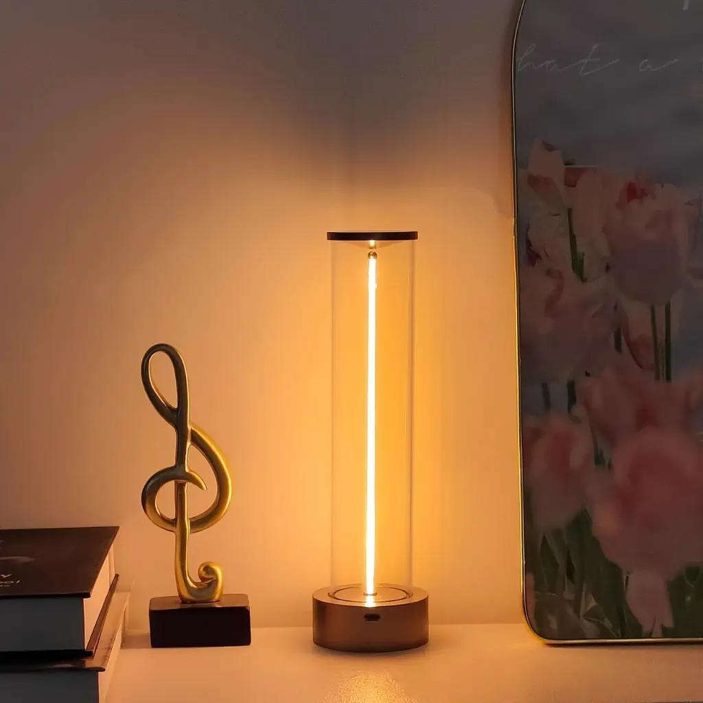 Modern Cordless Bedside Lamp, Rechargeable Touch-Controlled Dimmable Table Light with 3 Levels, Metal Base, USB Powered for Office, Living Room, Kitchen, Bedroom – Silvery, Modern Style, Fantasy Theme