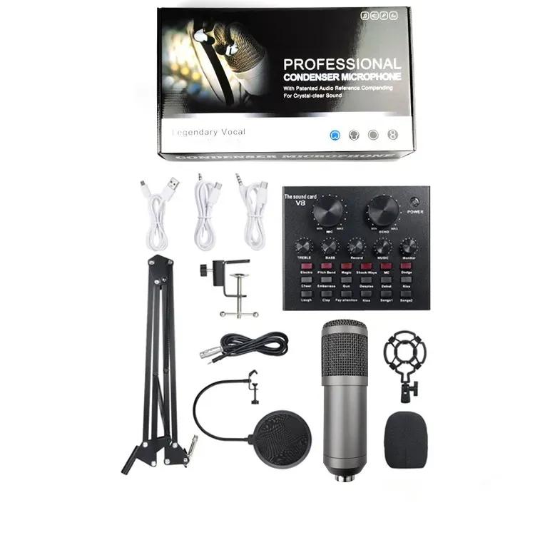 Legendary Vocal Professional Condenser Microphone Podcast Equipment Bundle with BM800 Microphone and V8 Sound Card Podcast Equipment Metal Shock Mount Perfect for Phone