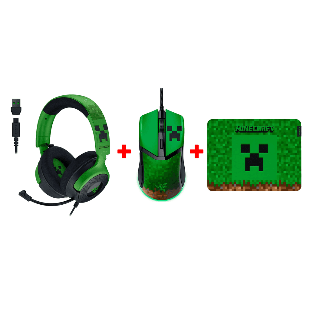 Razer Minecraft Edition Gaming bundle – Razer Kraken V4 X Gaming Headset + Razer Cobra Gaming Mouse + Razer Gigantus V2 Cloth Gaming Mouse Pad