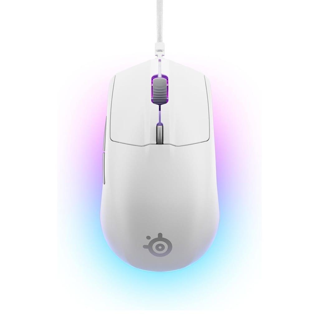 SteelSeries Rival 3 Wired Gaming Mouse LightWeight (77G) 60 Million Clicks, 8,500 DPI 6 Programmable Buttons, 3-Zone RGB – White