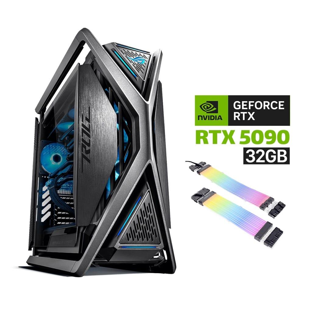 Gaming PC AMD Ryzen 9-9950X3D, ASUS ROG Strix X870E Motherboard, 64GB DDR5 6000 RAM, 2TB NVMe Gen-4 SSD, ASUS TUF RTX 5090 32GB GPU, Asus Ryujin iii Extreme Liquid Cooler, Asus TUF 1200W PSU, LianLi Strimers, Hyperion GR701 Case, Win 11 Pro