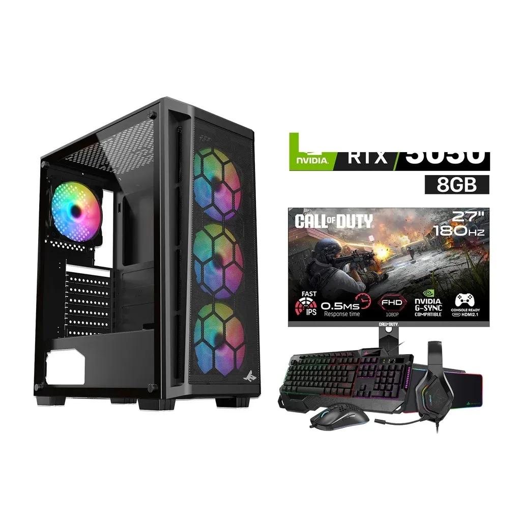 Gaming PC i5-14400F, H610 D4 Motherboard, 16GB D4 RAM, 1TB NVMe SSD, RTX 5050 8GB VGA, 750 WATT PSU, Sharx Razorfin R-200 Case, 4 RGB Fans, USB Wi-Fi Adapter, Windows 11 Pro (License) Gameon Call Of Duty FHD Gaming Monitor + SharX Jaws JS4X1 Gaming Bundle