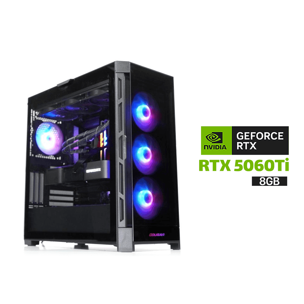 Gaming PC Intel Core i5-14600K Processor, GIGABYTE B760 WIFI D5 Motherboard, 32GB DDR5 RAM, 1TB SSD NVME, RTX 5060 TI 8GB VGA, L240 Liquid Cooler, 750 WATT GOLD PSU, Cougar DuoFace Pro RGB Mid Tower Case, 4x Pre-Installed ARGB Fans, Win 11 Pro (License)