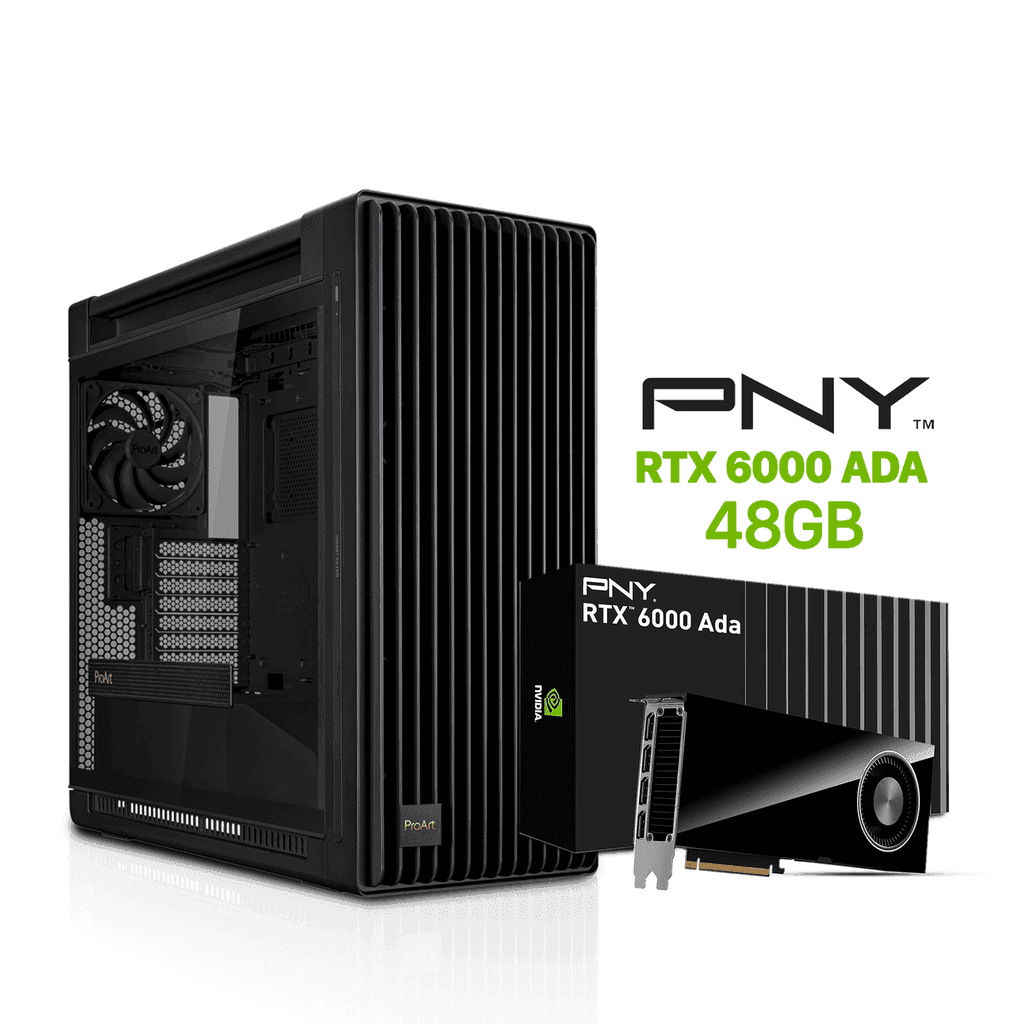 Professional PC AMD Ryzen 9-9950X3D, Asus ProArt X870E-Creator WiFi 7, 128GB DDR5 RAM, 4TB NVMe Gen-5 SSD, PNY RTX 6000 ADA 48GB GPU, ASUS TUF 1200W Gold PSU, ProArt LC 360 Cooler, ProArt PA602 Case, Windows 11 Pro