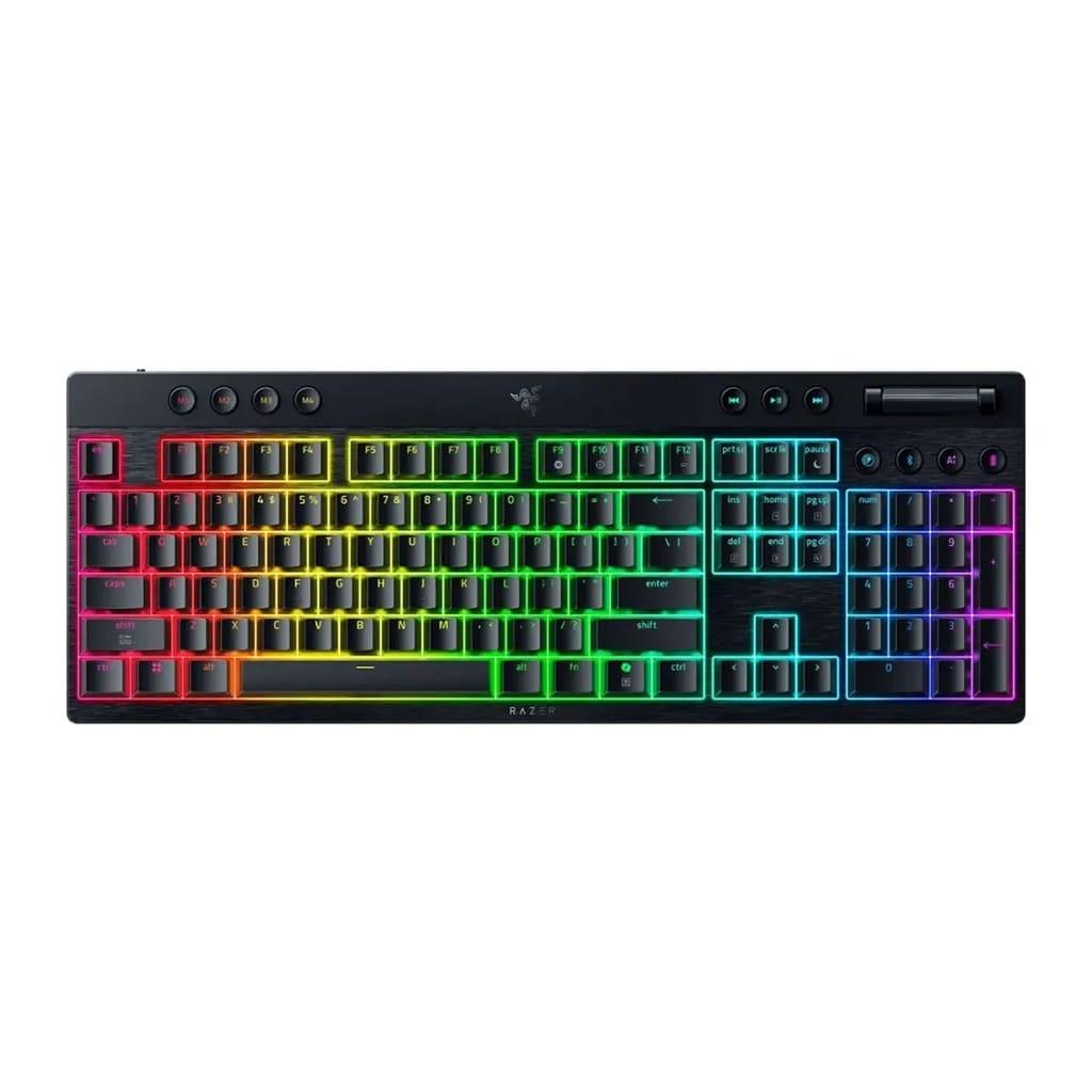 Razer BlackWidow V4 Low-Profile HyperSpeed Wireless/ Bluetooth/Wired Chroma RGB Gaming Keyboard,Linear Yellow Switches,Up to 980 Hrs Battery Life, Black | RZ03-05271500-R3M1