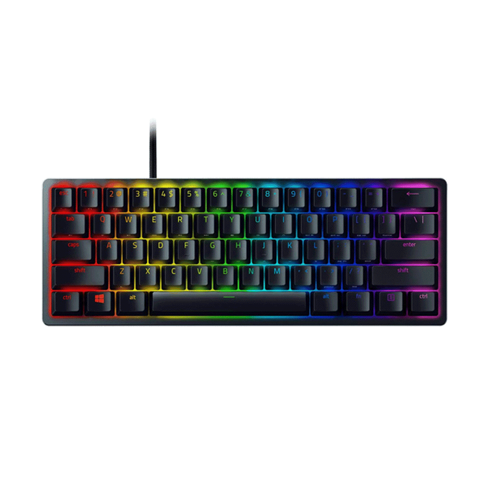 Razer Huntsman Mini 60% Compact Gaming Keyboard: Purple Switch, Clicky Optical-Mechanical Switches, Doubleshot PBT Keycaps, Detachable USB-C Cable, US Layout – Black