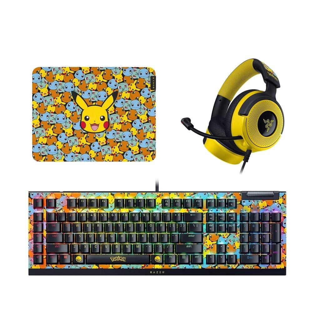 Razer Pokémon Edition Bundle – Razer BlackWidow V4 X Wired Keyboard + Razer Kraken V4 X Wired Gaming Headset + Razer GIGANTUS V2 M Gaming Mouse Pad