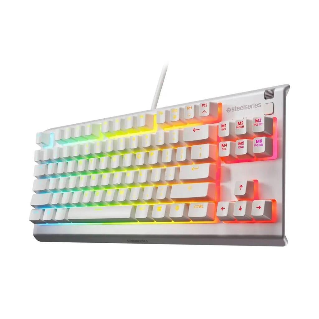 SteelSeries Apex 3 TKL Wired Gaming Keyboard Compact Design, Anti-Ghosting, Water And Dust Resistent, Whisper Quiet Switches – White