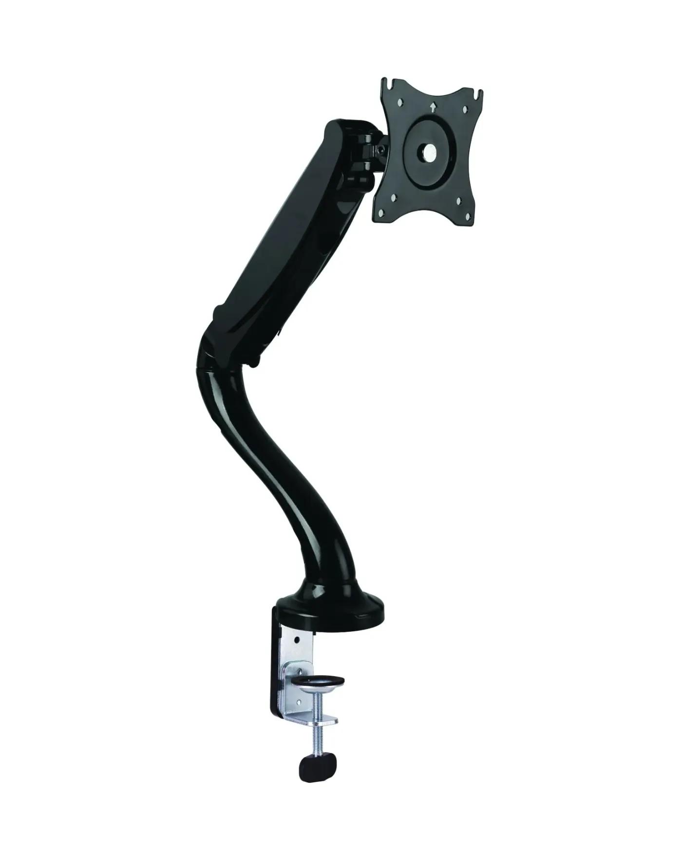 Full-Motion Gas Spring Single Monitor Desk Mount 13” to 27” – Black, Max load 13.2 Ibs, Full-motion Adjustment