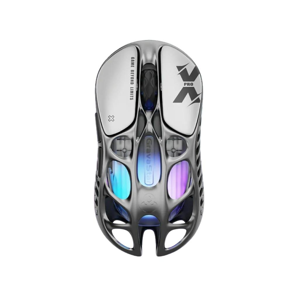 Gravastar Mercury X Pro Magnesium Alloy Frame Wireless/Bluetooth/Wired Gaming Mouse – Interstellar Silver