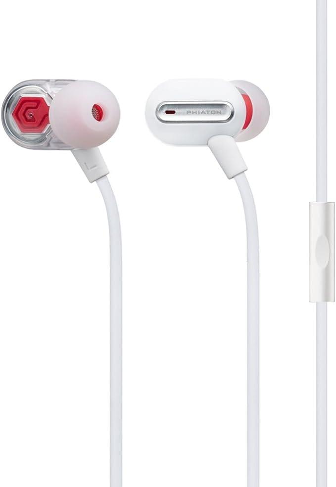 Phiaton MS 300 BA White Balanced Armature Headphones with Mic – Sound-Isolating Earphones with Rich Audio Quality, Dual-Driver, Headphone Mic, and Inline Remote