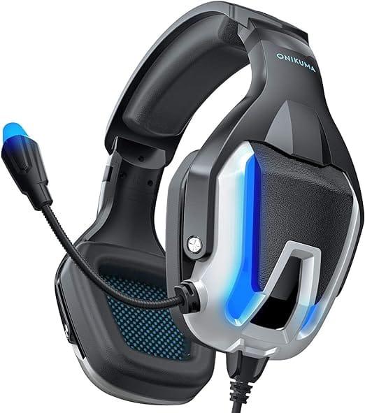 ONIKUMA K12 Stereo Gaming Headset with Mic, Controls and LED Light for PC, PS4, Xbox and Mobiles – Blue